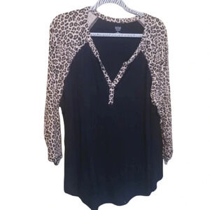 a.n.a. Black long sleeve t-shirt with animal print sleeves